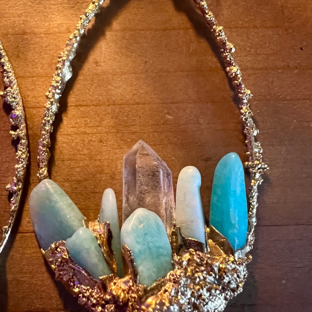 🔮 Amazonite, quartz crystal, herkimer diamond earrings - Picture 9 of 11